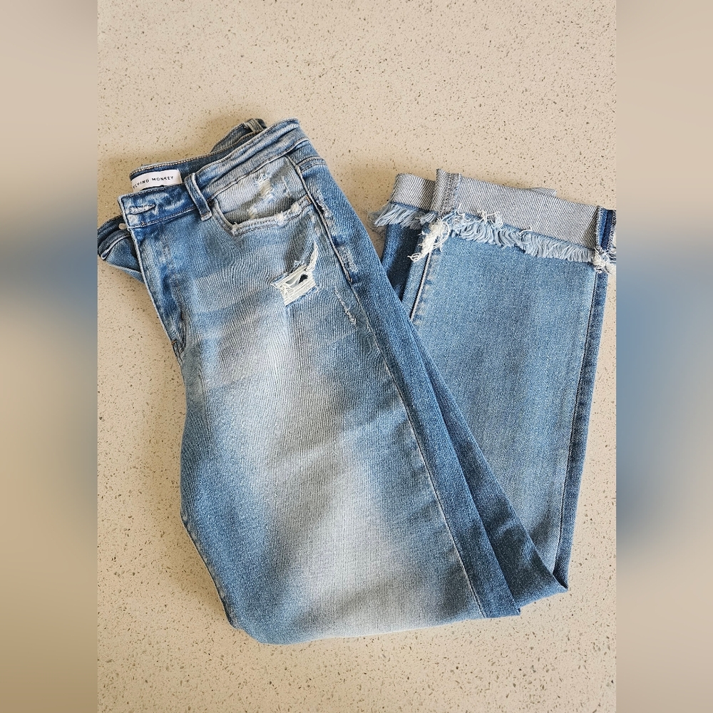 Flying Monkey *New W Tags* Distressed Light Blue Jeans High Waist Size 30
